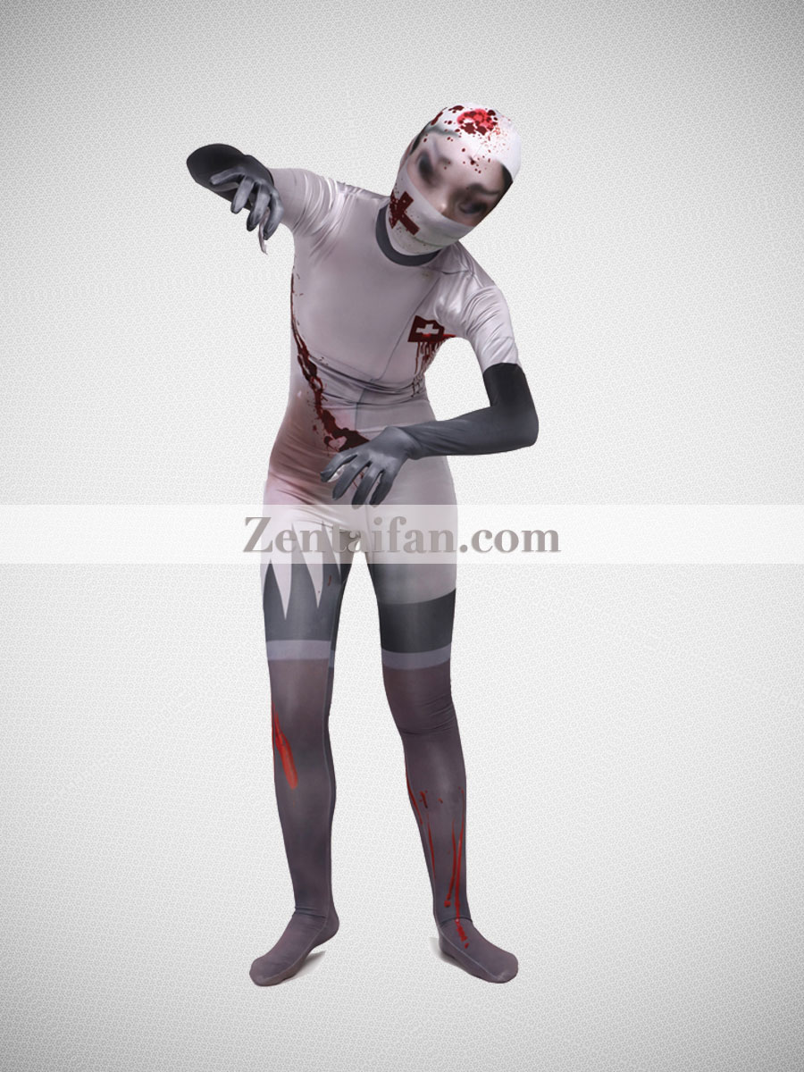 Bloody Doctor Women Nurse Halloween Costume Scary Fullbody Suit