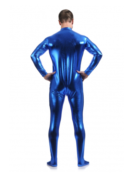 Dark Blue Fornt Zipper Zentai Shiny Metallic Tight Zentai Suit