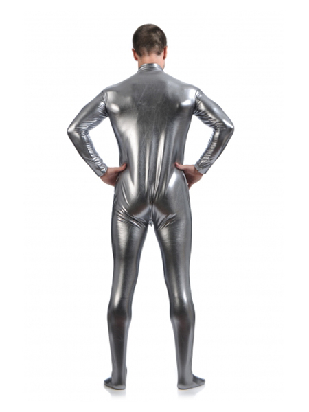 Dark Silver Fornt Zipper Zentai Shiny Metallic Tight Zentai Suit