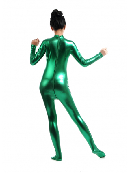 Green Female Shiny Metallic Tight Zentai Suit Catsuit