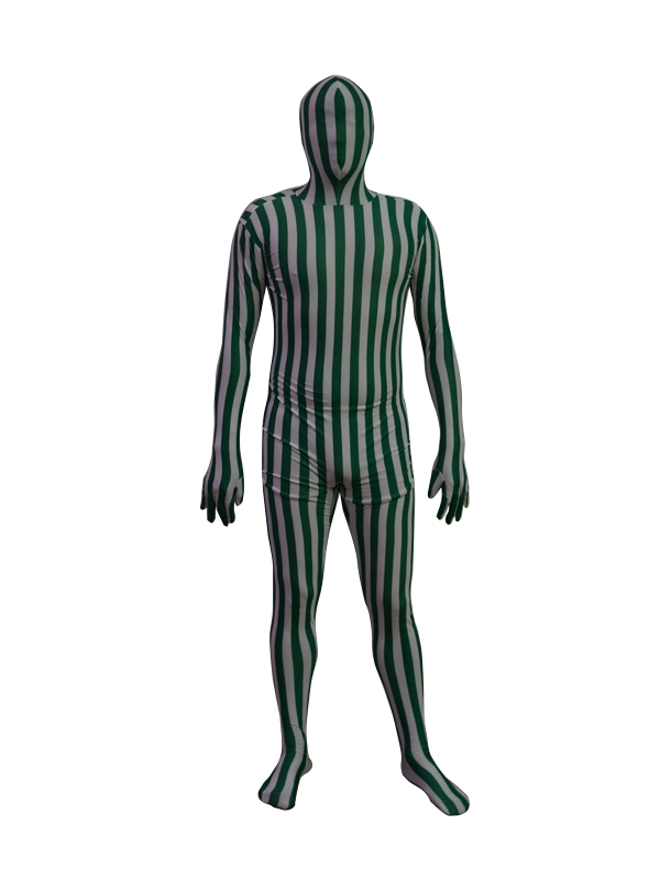 Green and White Stripes Lycra Spandex Zentai Suit