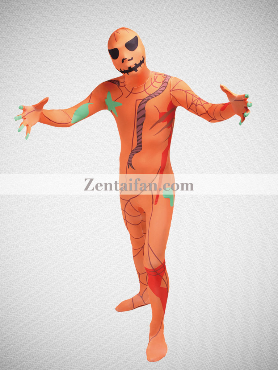 Scary Pumkin Mens Halloween Costume Spandex Zentai Suit