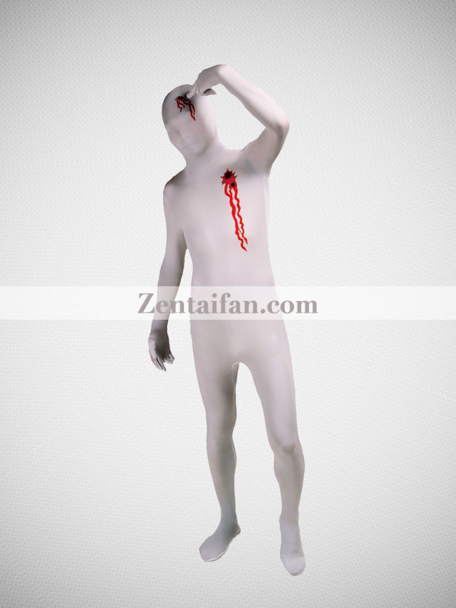 Newest White Shot Man Halloween Costume Spandex Zentai Suit