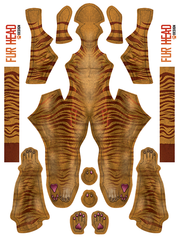 Tan Tiger Printing Spandex Fursuit No Mask Petsuit