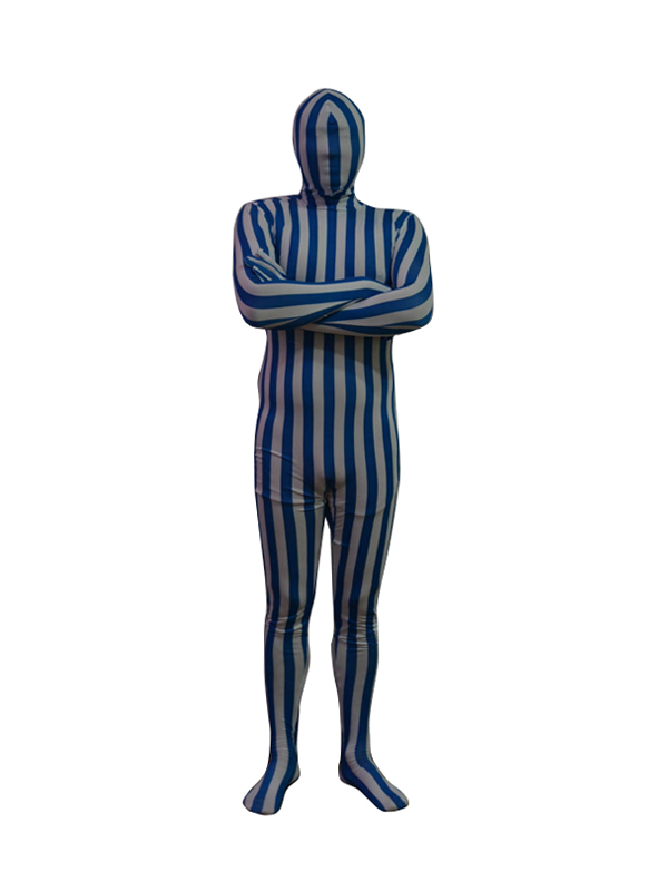 Blue and White Stripes Lycra Spandex Zentai Suit