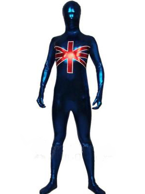 British Flag Pattern Blue Metallic Spandex Zentai Suit