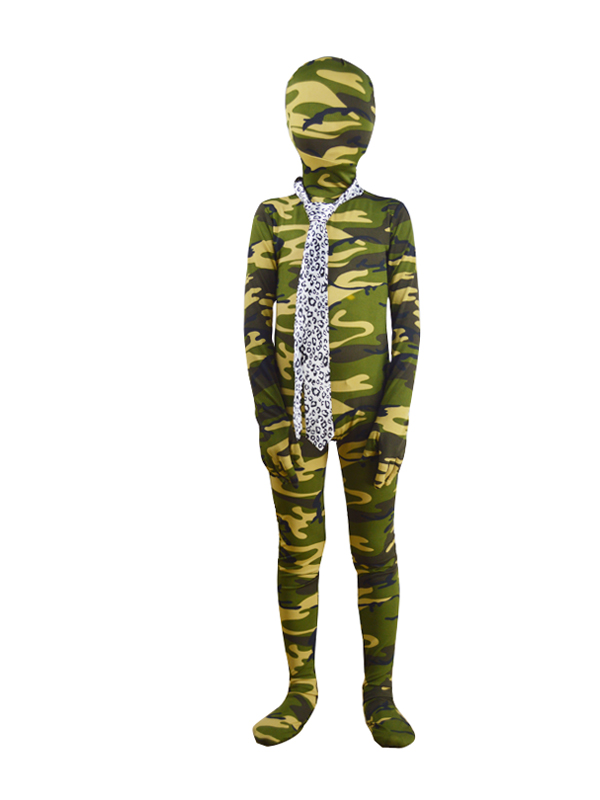 Children Army Green Camouflage Zentai Fullbody Suit