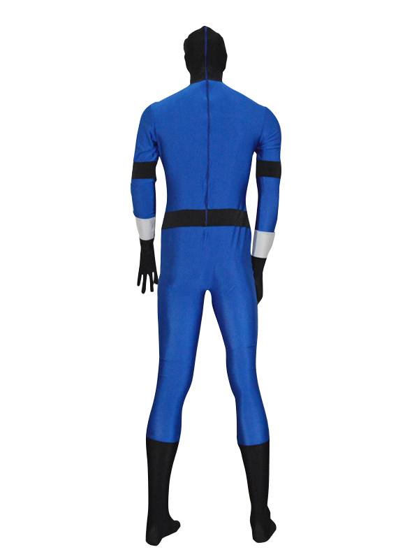Deep Blue & White Arrows Spandex Zentai Costume with Open Face