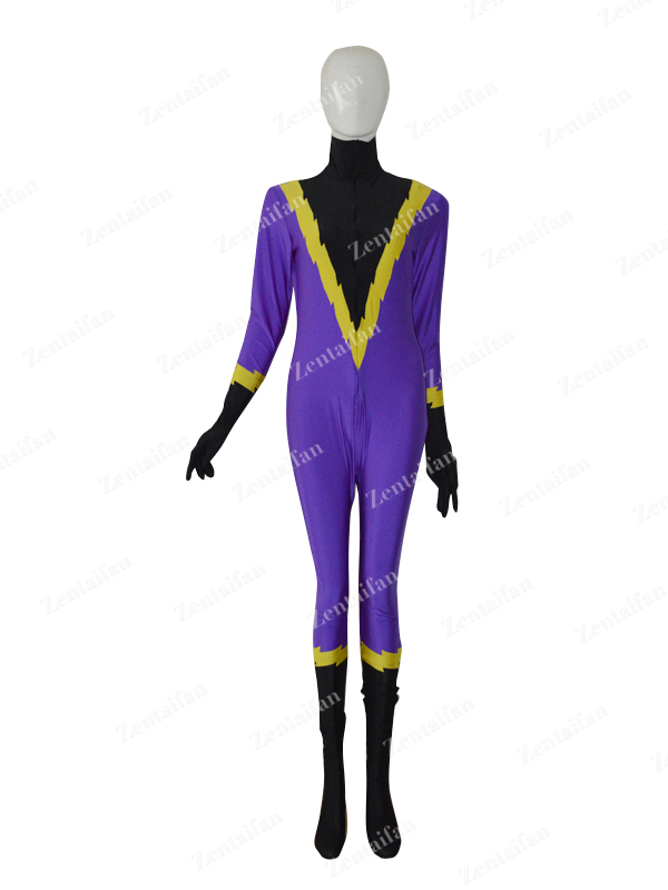 Front Open Purple & Black Custom Spandex Suit