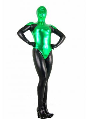Full body Green and Black Shiny Metallic Zentai Sui