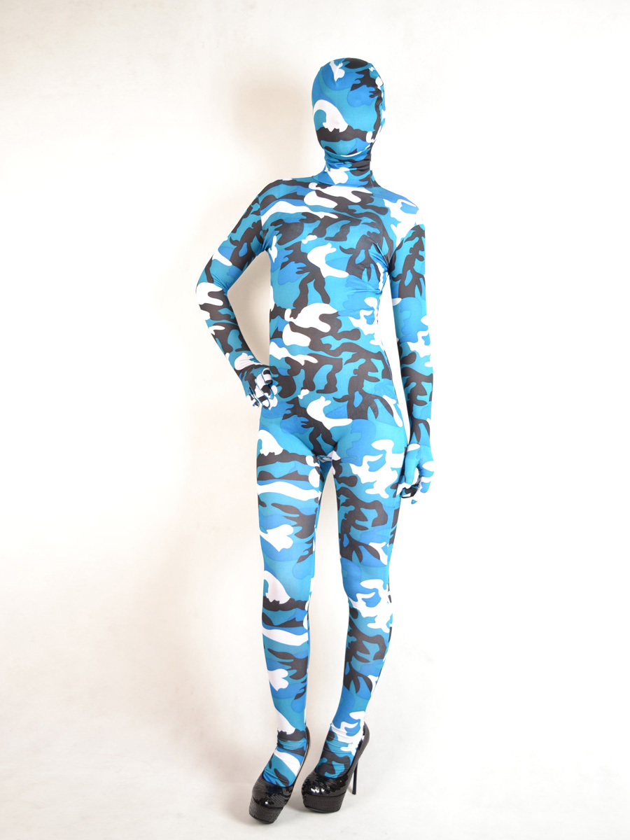 Full body Sea Blue Camouflage Spandex Zentai Suit