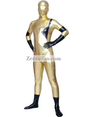 Gold And Black Unisex Shiny Metallic Zentai Suit