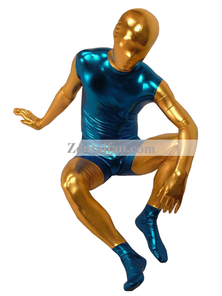 Gold And Blue Shiny Metallic Zentai Suit