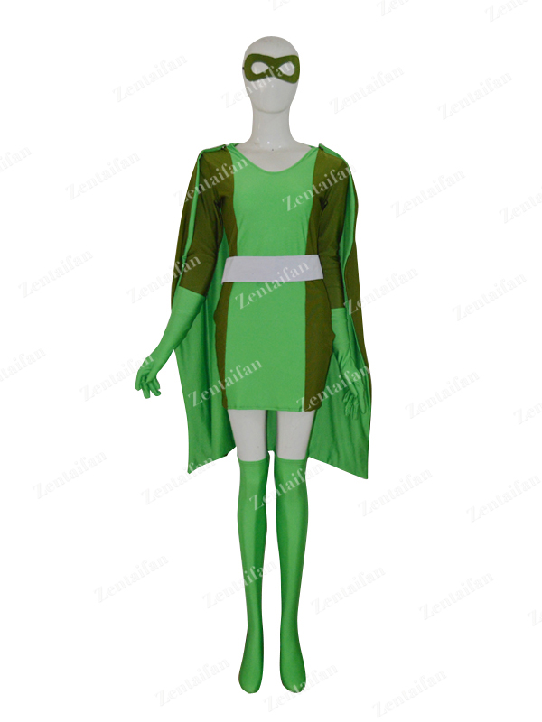Green Cool Female Custom Superhero Dress with Cape