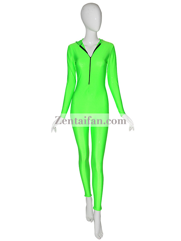 Green Full Body Female Zentai suit With Hood