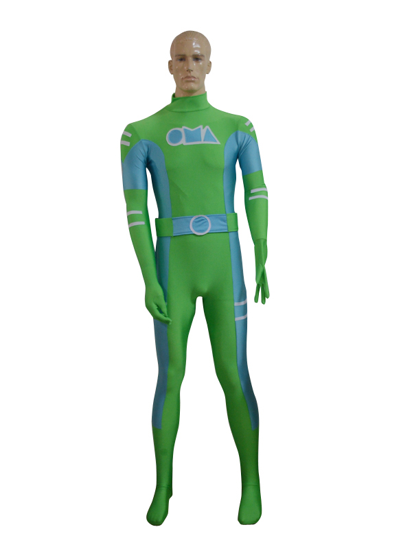 Green & Sky Blue Spandex Custom Male Zentai Costume