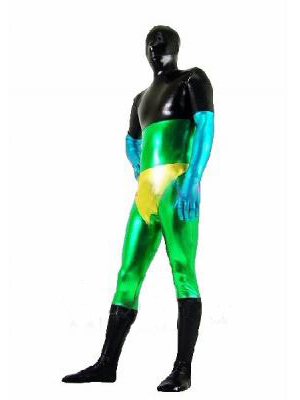 Green and Black Shiny Metallic Superhero Costume