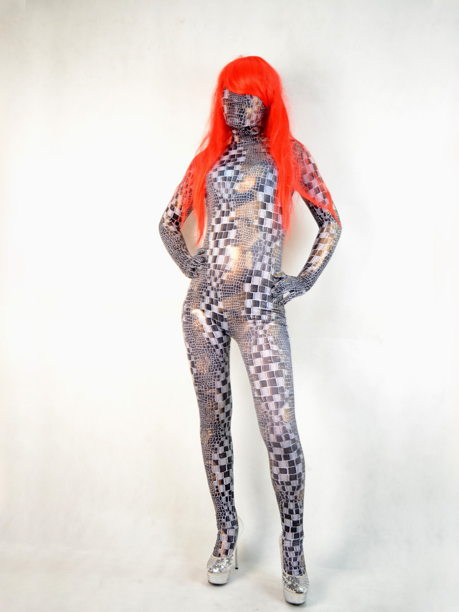 Multicolor Fullbody Metallic Shiny Skeleton Diagram Zentai Suit