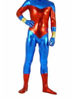 No Head Red and Blue Shiny Metallic Unisex Zentai Suit