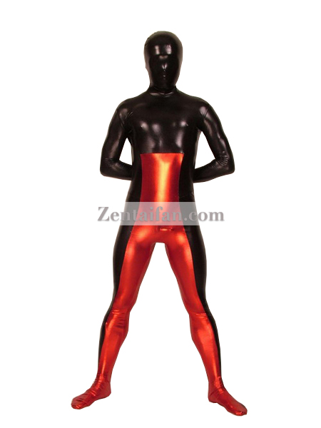 Red And Black Shiny Metallic Zentai Suit
