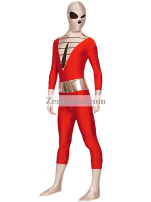 Red And White Spandex SuperHero Zentai Suit With Single eyed