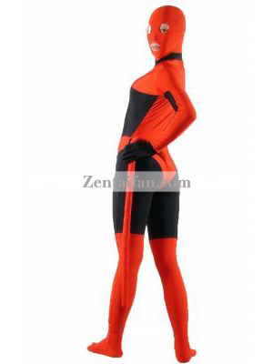 Red & Black Spandex Zentai Catsuit With Tail