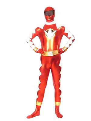 Red Shiny Metallic Hooded Super Hero Zentai Suit