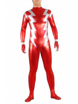 Red and White Shiny Metallic Unisex Zentai Suit