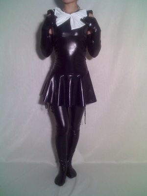 Sexy Black Pleated Shiny Metallic Zentai Dress