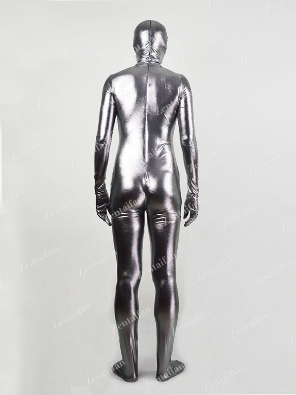 Shiny Grey Metallic Fullbody Zentai Suit