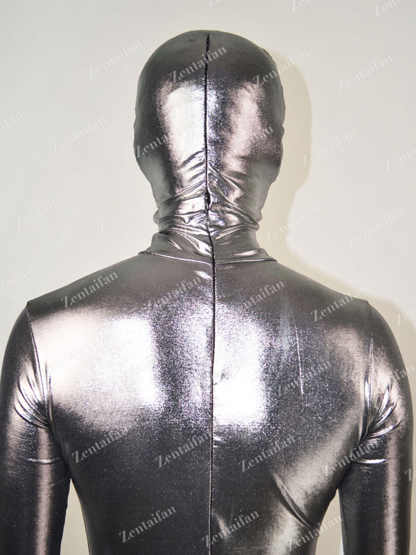 Shiny Grey Metallic Fullbody Zentai Suit