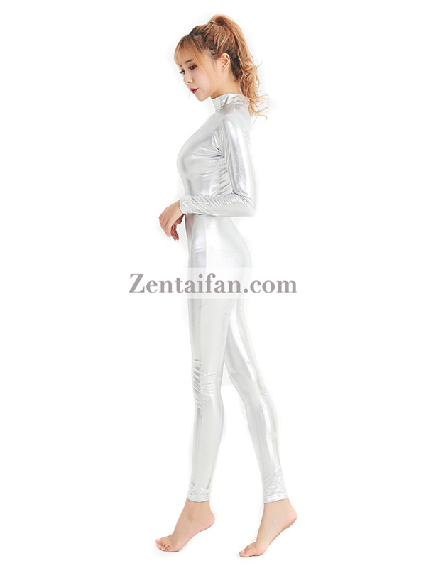 Silver Shiny Metallic Tight Zentai Suit