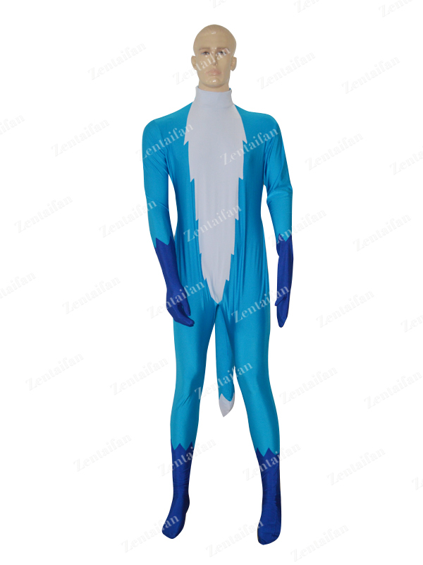 White Blue Custom Catsuit With Tail