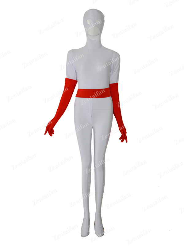 White & Red Female Custom Spandex Suit