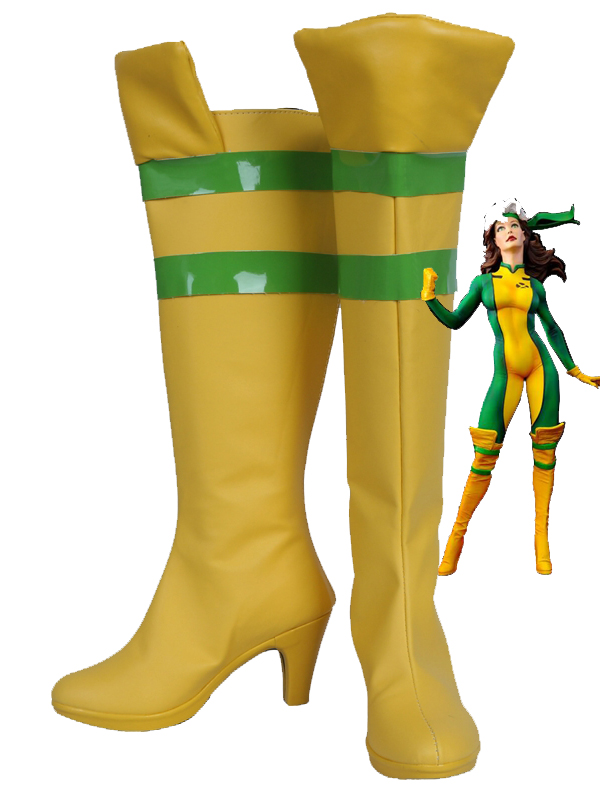 Yellow & Green X-men Rogue Female High Heels Superhero Cosplay Boots